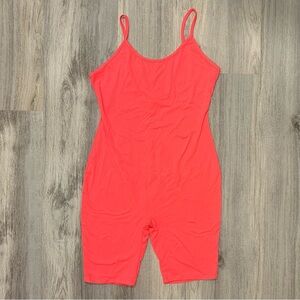 Fashion Nova Season Shortie Tank Romper Neon Pink Coral One Piece 80s Size L